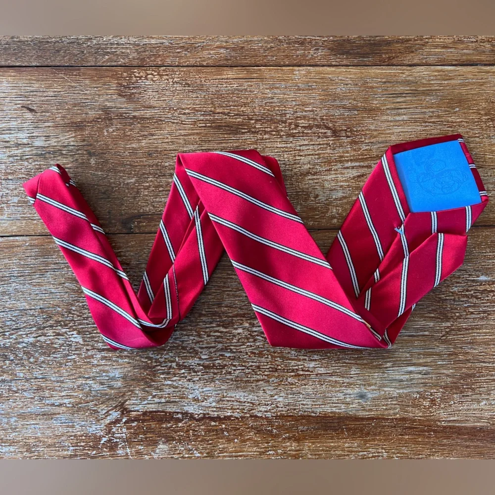 Bugatti Tie Red with White and Black Stripes 100% Silk